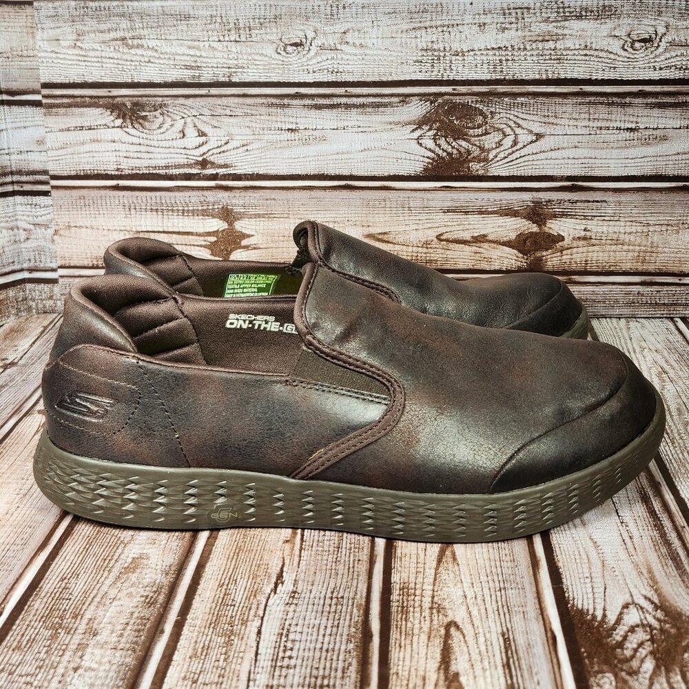 SKECHERS On The Go Goga Max Men’s 10.5 Brown Slip On Comfort Shoes 53793